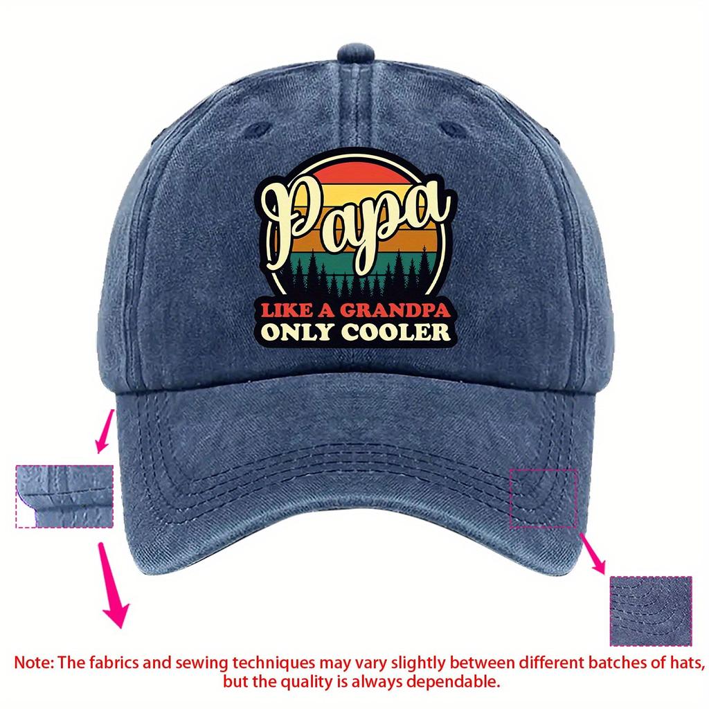 Papa Like a Grandpa Only Cooler Graphic Print Cotton Baseball Cap Adjustable Casual Hat for Unisex