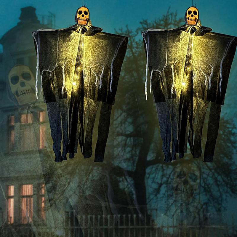 2025 Halloween Glowing Skull Gauze Hanging Ghost Horror Props Haunted House Porch Secret Room Party Pography Decoration