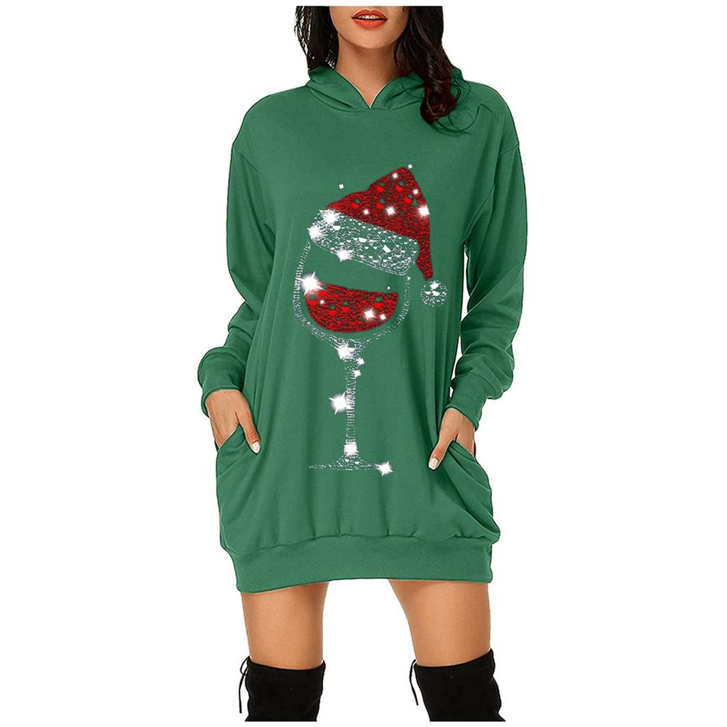 Women's Fashion Christmas Hoodie Bag Hip Pocket Print Hoodie Fashion Dress
