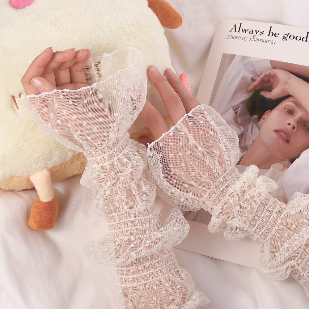 Soft Wrist Cuffs Polka Dot Temperament Mesh Lace Sunscreen Sleeves Korean Style Oversleeves Sun Protection Women Arm Sleeves