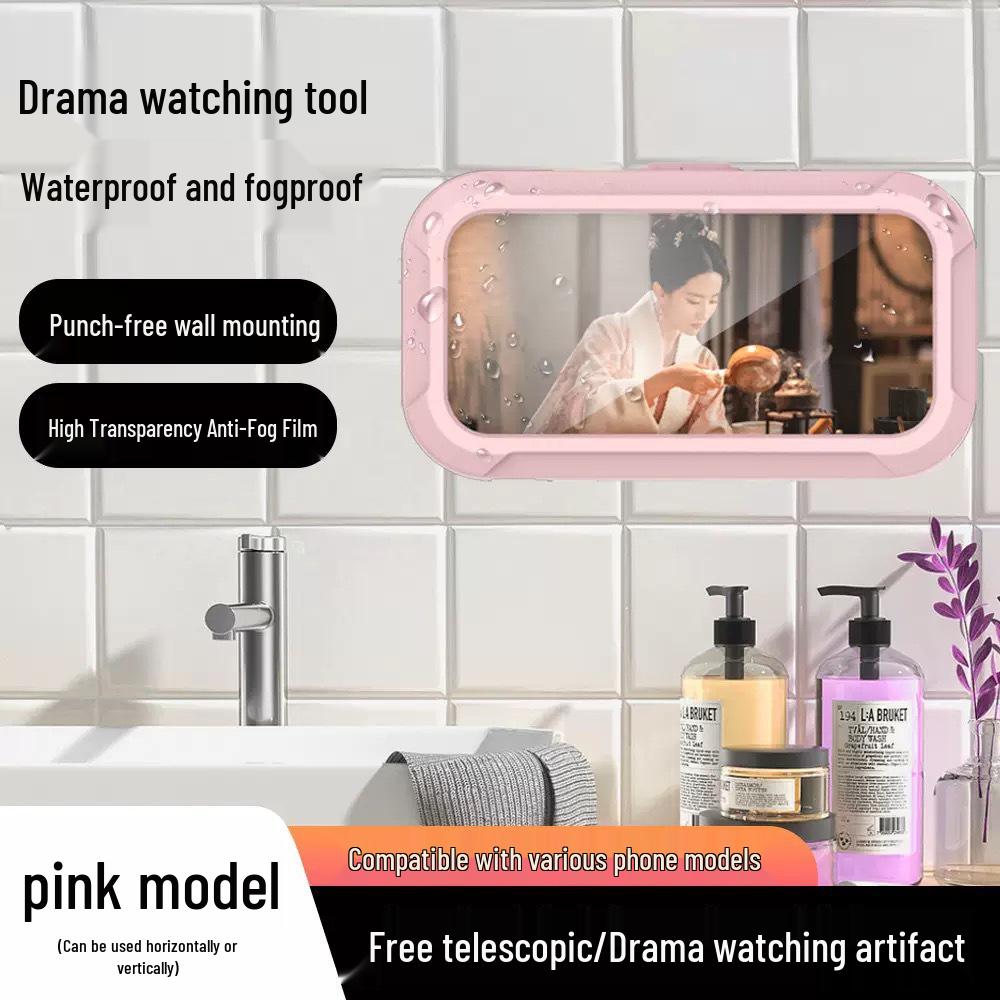 Wasserdichter, beschlagfreier Wand-Handyhalter, drehbare Box für Badezimmer und Küche zum Streamen.