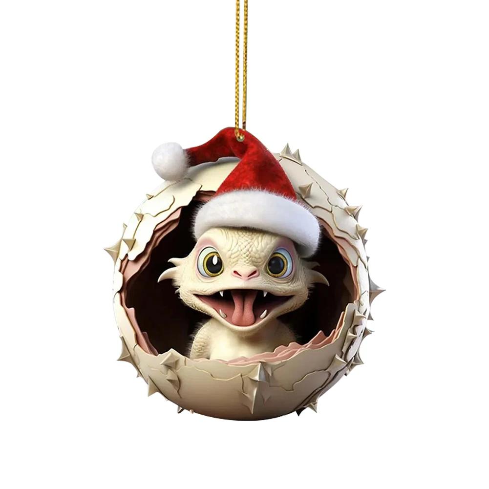 Christmas Dragon Egg Pendants Acrylic Cute Dragon Baby Decor Festival Theme Xmas Tree Car Interior Decorations