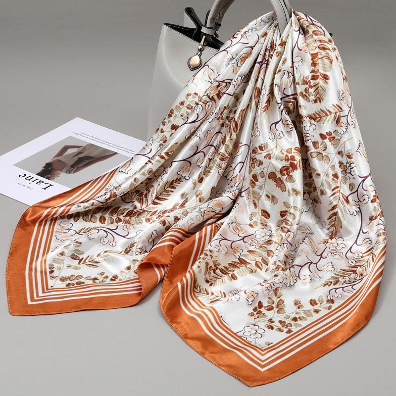 90x90cm Square Shawls Satin Neck Scarf For Women Fashion Print Floral Head Hijab Scarves Female Silk Feel Neckerchief Headband