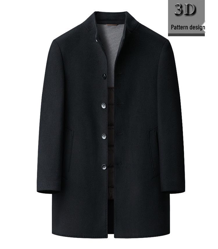 High-Quality Men's Double-Faced Wool Coat with Down Liner: Autumn/Winter Business Casual Stand Collar