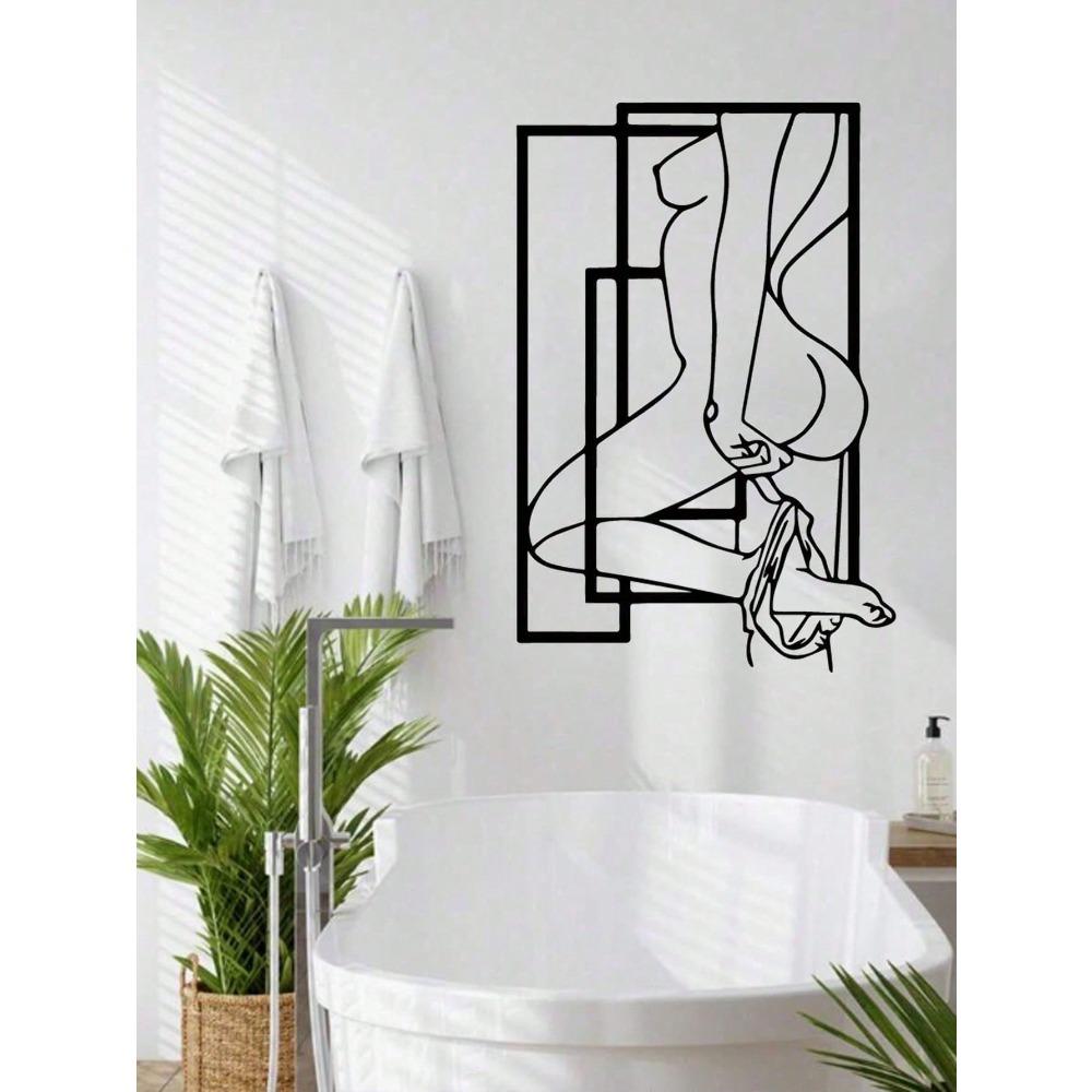 1 Piece Floating Female Line Metal Wall Art, Minimalist Gallery Sculpture for Bathroom Bedroom, Brushed Steel Material, Modern Home Decor