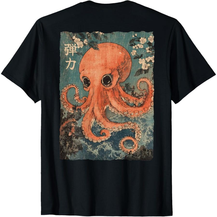 Футболка с изображением осьминога и сакуры, японская гравюра на дереве XXXXXL чёрный