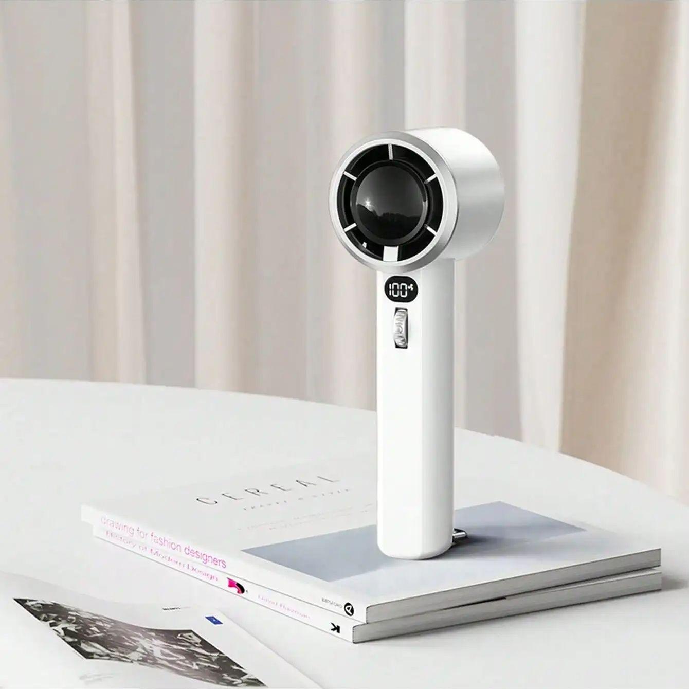 Handheld fan, high-speed manual fan adjustable mini fan, rechargeable personal fan with digital display белый