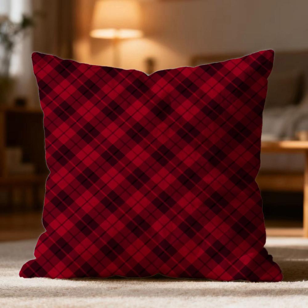 Popular Christmas Plaid Cushion Cover Soft Washable Pillow Case Multi-Scene for Couch Bed Travel Office Use