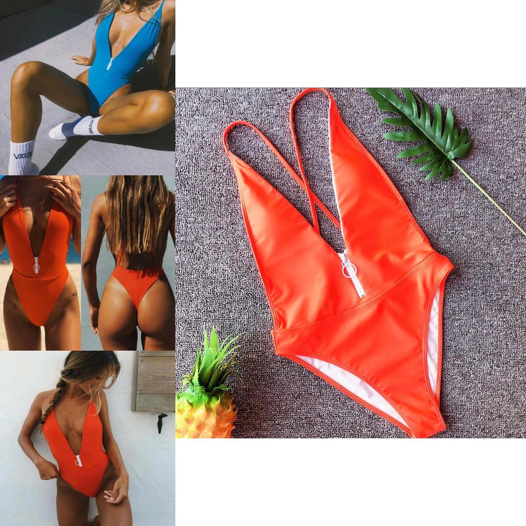 Premium Women One Piece Swimsuit Bikini Set Featuring Push-up Monokini And Zipper Design