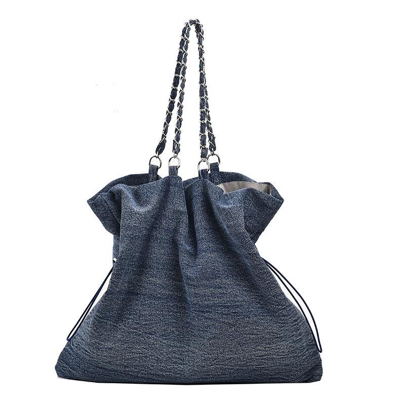 

Персонализированная сумка-тоут из денима Hundred с цепочкой, на шнурке, на плечо, подмышку темно-синий