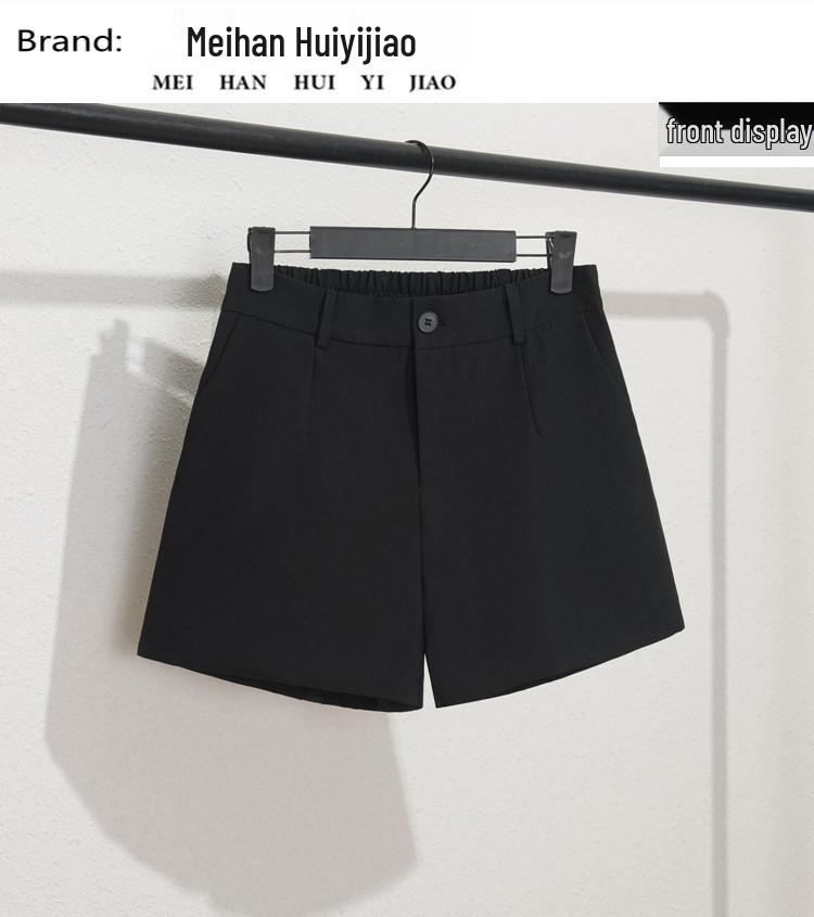 Women's High-Waisted Black A-Line Wide-Leg Slimming Shorts - Spring 2022 Korean Style