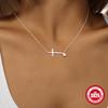 S925 Sterling Silver Cross Zircon Versatile Clavicle Chain Necklace Silver Classic Plain Chain Clavicle Chain