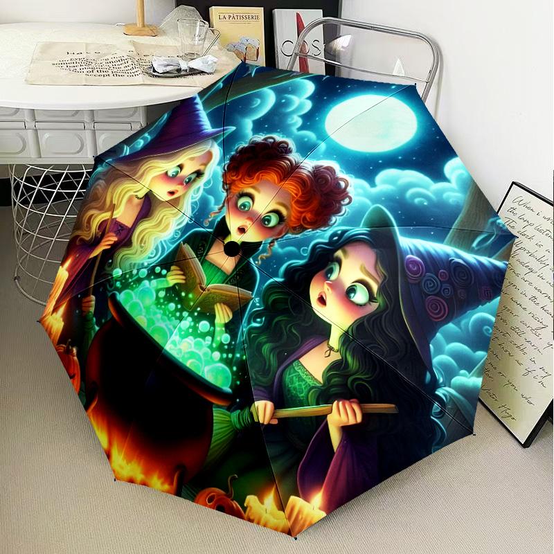 Witch Sisters In The Moonlight Automatic Folding Umbrella - 8-Rib Travel Umbrella with Auto Open/Close & Portable Gifts for holidays or birthdays