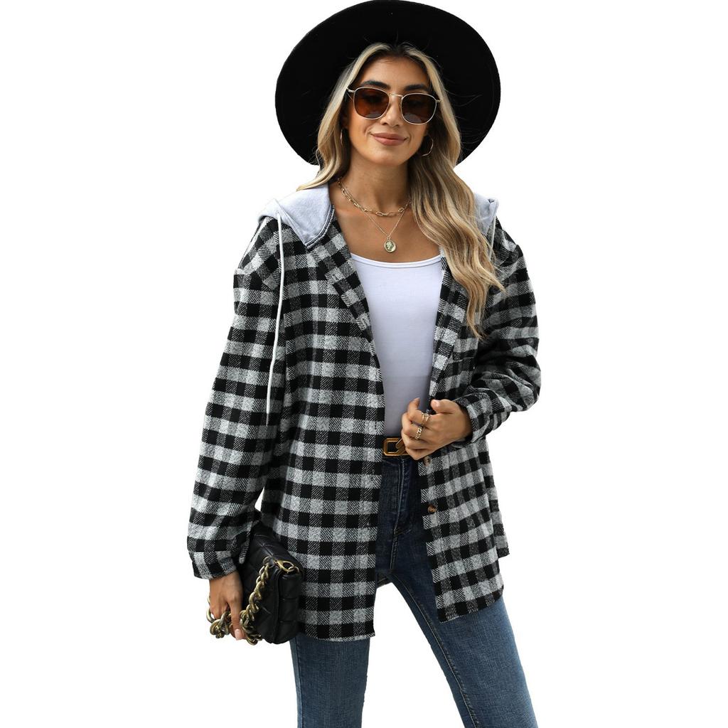 Women's Plaid Hooded Shirt Jacket