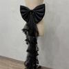 Classical Wedding Sash Bows Waist Decoration Large Bows Towing Multilayer Sheer Veil For Wedding Bride Waist Styling