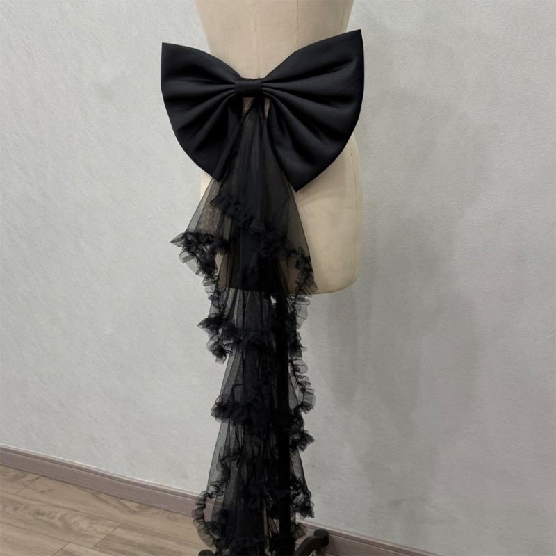 Classical Wedding Sash Bows Waist Decoration Large Bows Towing Multilayer Sheer Veil For Wedding Bride Waist Styling