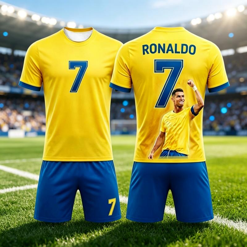 Hot Selling Fashion Summer New # Ronaldo #7 Football Jersey Sports Breathable Short Sleeved T-shirt+shorts Set Family Kids Tees