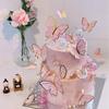 17Pcs Pink Butterfly Cake Decorations Metal Gold Cake Topper Mix White Beads for Girl Women Birthday Wedding Party  Supplies