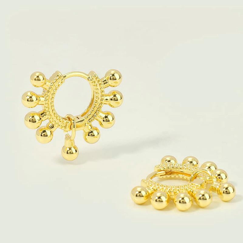 Huitan Metal Gold Color Drop Earrings for Women Fashion Beads Circle Earrings Modern Statement Girls Accessories Jewelry
