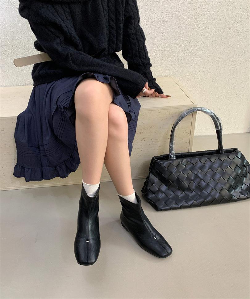 Skinny Chelsea Boots Women's Thick Heel Side Zipper Square Head British Martin Boots Short Women's Boots