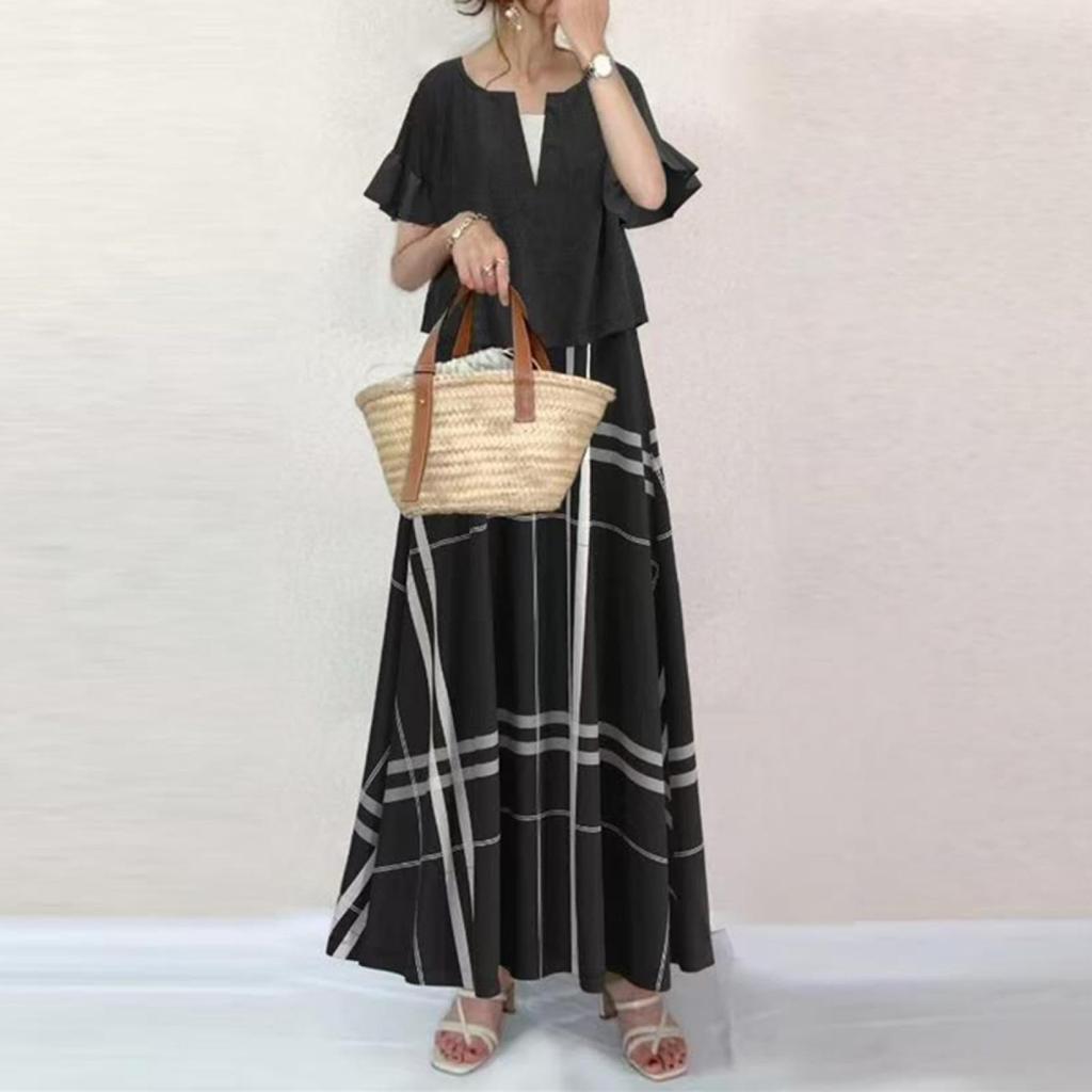 Summer Long Perfect for Women Over Summer Outfit Short Perfect for and Size Black Women's Dress, 50, Set, Wrinkle-Free, Sleeve, Slimming,