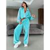 2026 Womens Velvet Color Block 3-Stripe Tracksuit Stand Collar Zip Jacket High Waist Drawstring Wide Leg Sweatpants