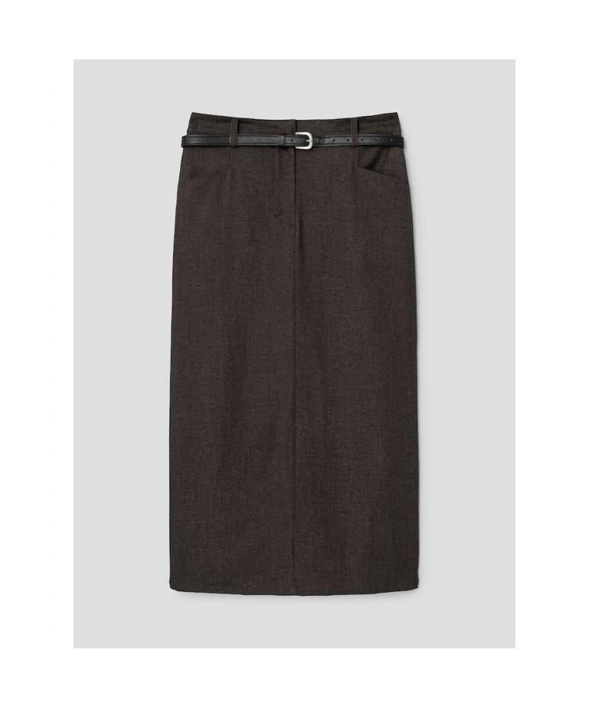 8SECONDS Belted H-Line Long Skirt Khaki
