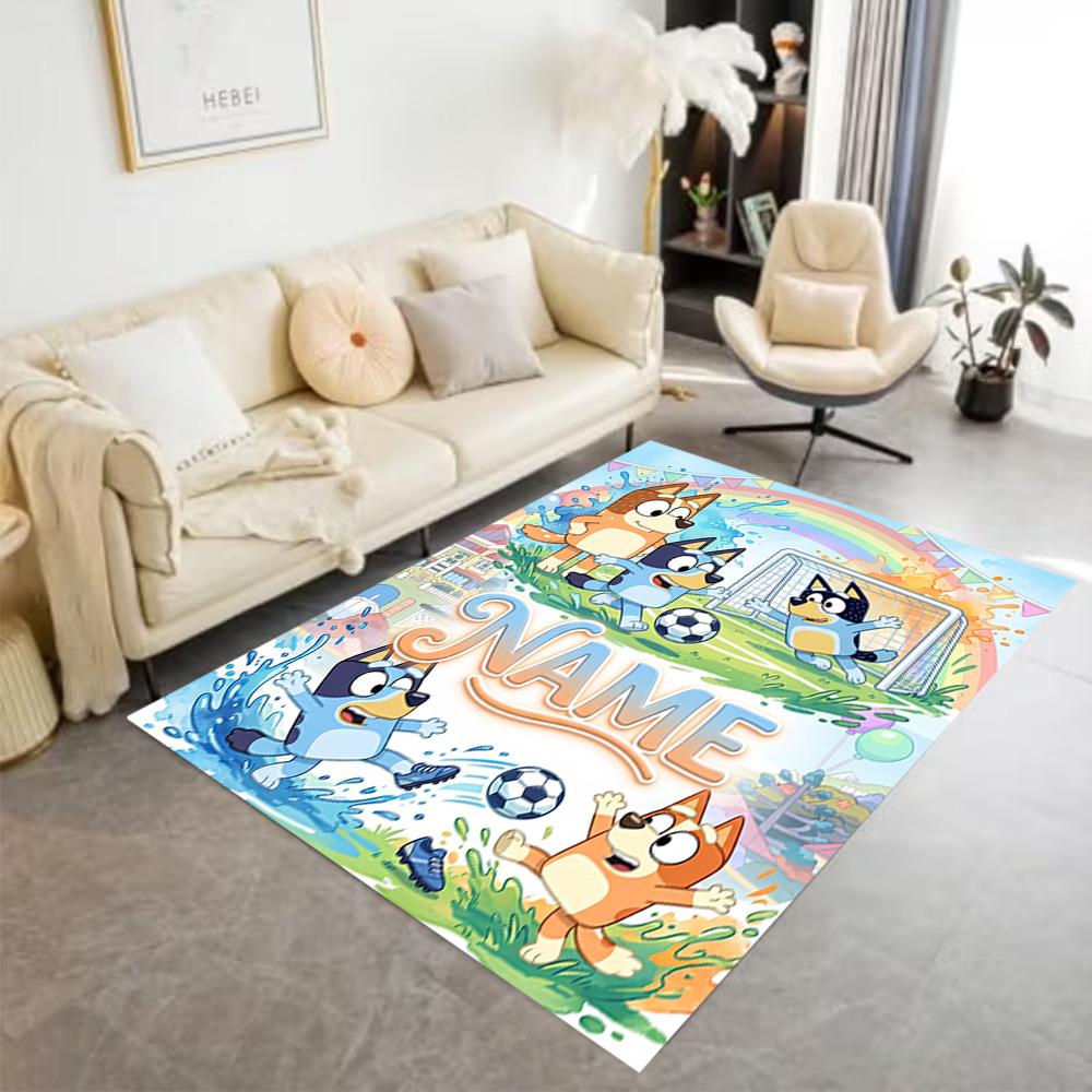 Bluey's Soccer Fun Customized Name Floor Rug Office Rug Suitable for Bedrooms Playrooms Kitchen Dormitory Anti-slip Rug Decorate Offices