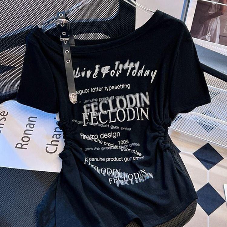 Girls Y2K Tops Loose Long Style Short Sleeve Tees For Women's T-shirts Fashion Lady Street Wear Party Tops Casual T-shirts Printed Large Size T-shirts