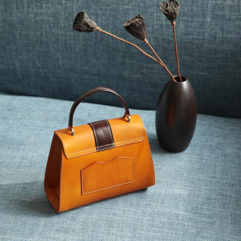 Johnature Genuine Leather Handmade Women Bag Handbag Retro Natural Real Cowhide Solid Color Versatile Shoulder Bags