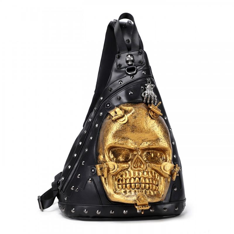 3D Embossed Skull Crossbody Bag PU Leather Shoulder Men Women Waterproof Punk Style