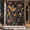 Golden Bird Floral Art Theme Wall Tapestry Customized With Name Text Personalized Hanging Tapestry For Bedroom Living Room Decor