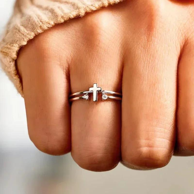 

Women s Chic Dainty Copper Cross Ring with Bright Cubic Zirconia Fashionable Daily Wear Finger Zircon 6