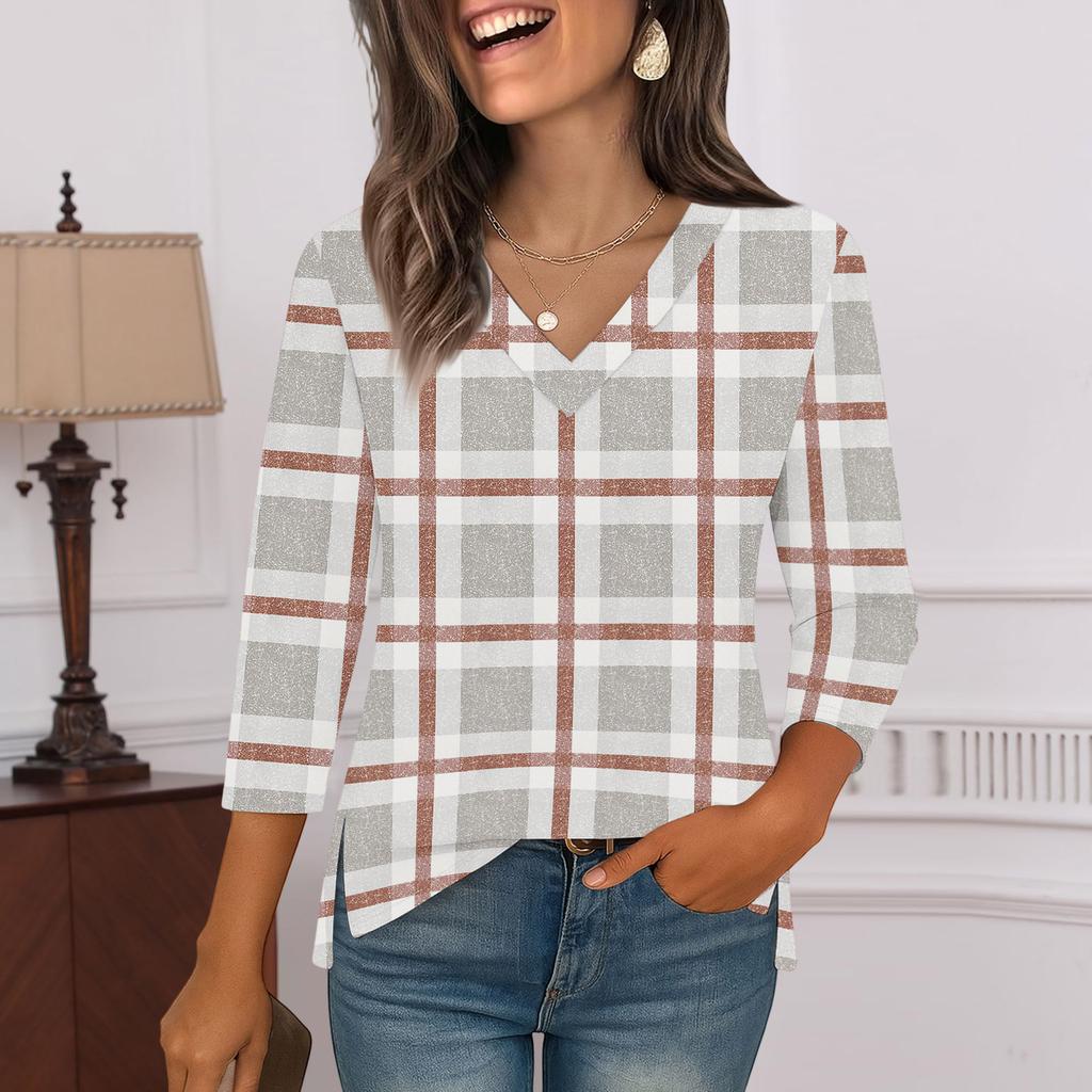 3/4 Sleeve Shirts For Women Print Graphic Tees Blouses Casual Plus Size Basic Tops Pullover