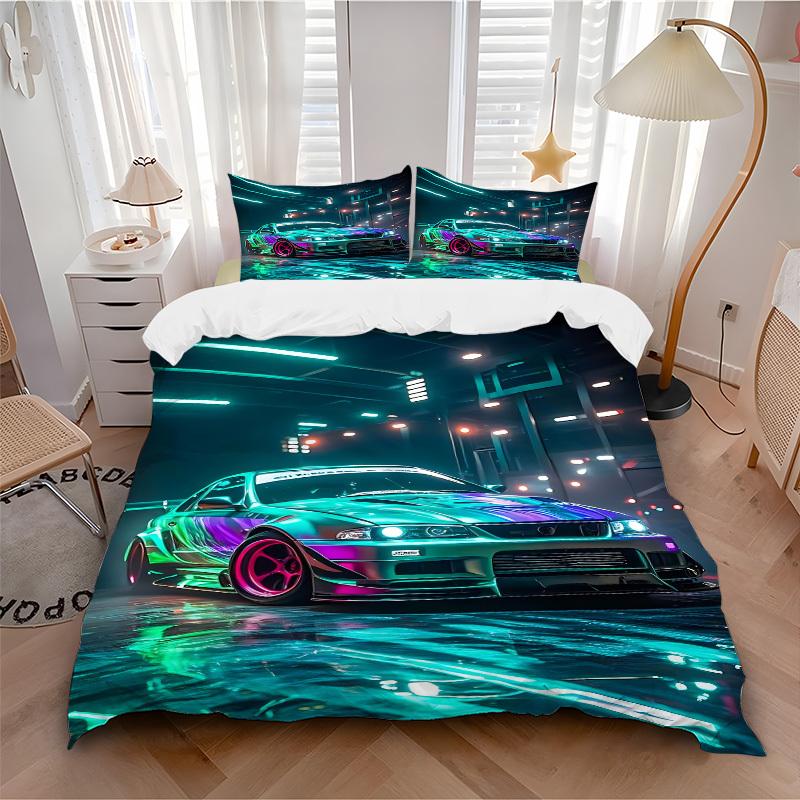 

3pcs Neon Racing Bedding Set, Includes 1 Comforter + 2 Pillowcases, Without Pillow Inserts, Soft Comfortable, Lightweight Breathable095 135x200cm