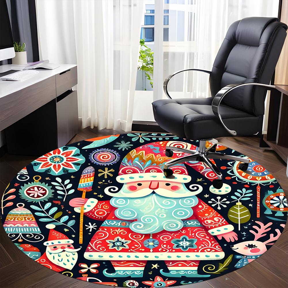 1pc Christmas Festive Office Round Area Rug, Indoor Mat Suitable ForOffice, Under Office Chairs Bedroom Living Room Home Decor, Room Deco  D027
