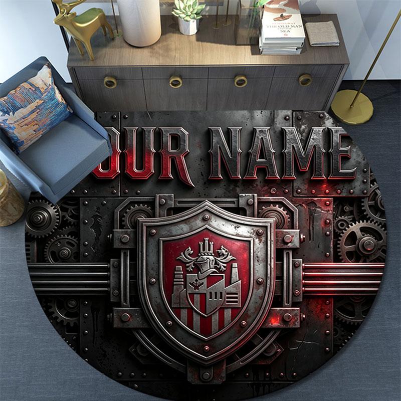 Custom Name,Atlético Madrid pattern round rug,Carpet Rug for Living Room Bedroom Playroom ,Non-slip Floor Mat,Holiday Gifts and Birthday Gifts.