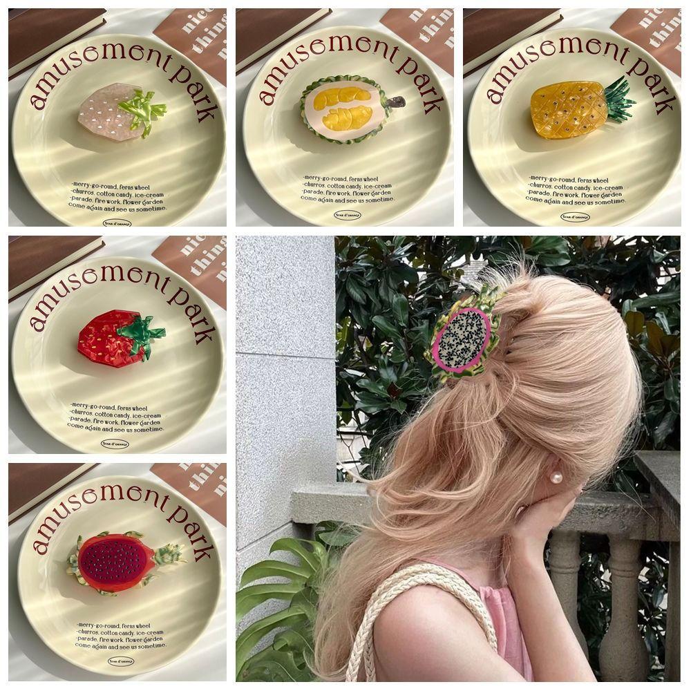 Strawberry Cartoon  Hair Claw Pitaya Acetic Acid Shark Clip Personalized Fruit Hair Grab  Girls