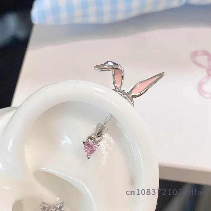 1ks Elegantní náušnice ve tvaru kočičího ucha, přívěsek srdce s křížkem ze zirkonu, piercing do ucha (helix) pro ženy