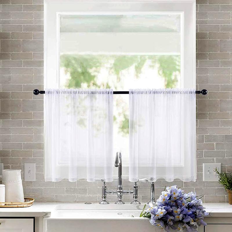 1Pc Cafe DIY Window Drapes Net Voile Weave Tier Tulle Kitchen Polyester Short Sheer Curtains