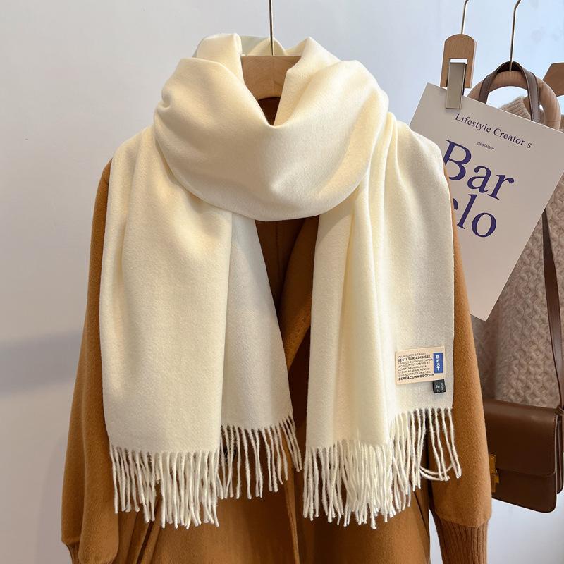 New solid color imitation cashmere scarf women's autumn and winter versatile high-end shawl warm thickened scarf dual-purpose
