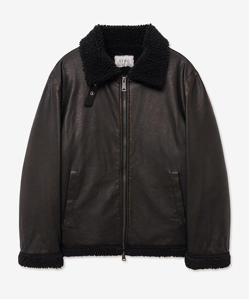 Vtwo 8226 Vintage Coated Leather Wool Shearling Mustang_Black
