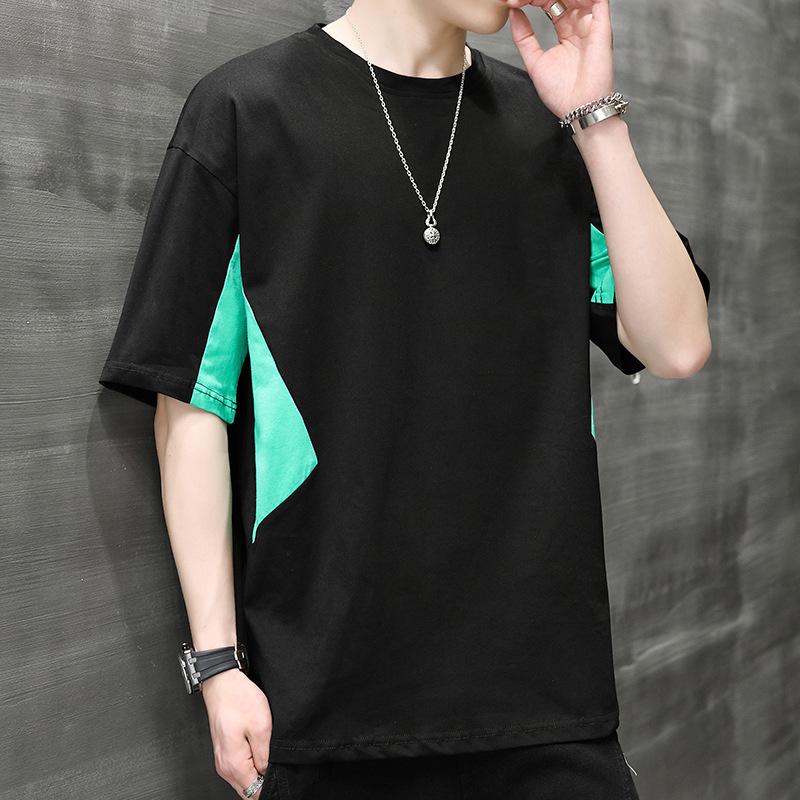 

M-5xl Хлопковая футболка с короткими рукавами Мужская футболка свободного кроя с вышивкой XL чёрный