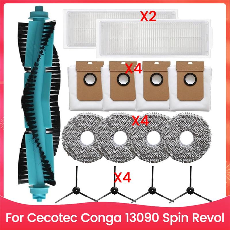 AD23-For Cecotec Conga 13090 Spin Revol Parts Accessories Main Side Brush HEPA Filter Mop Cloth Dust Bags Replacement