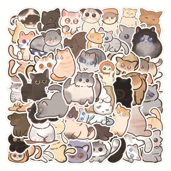 60Pcs Cat Sticker Cartoon Pattern Waterproof Adorable Decorative Water Bottle Laptop Skateboard Cat Sticker Reward Gift