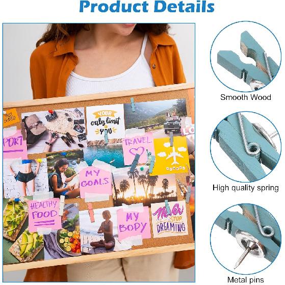 200 Pcs Push Pin Clips Bulk Wooden Clips with Tacks for Cork Board, Bulletin Board, Colorful Wood Clip with Push P for Classroom School Home Office