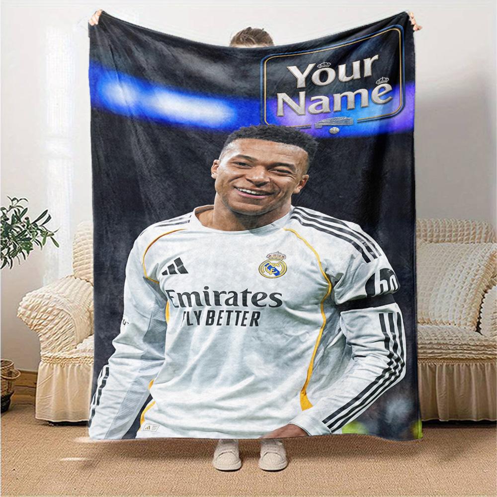 Mbappé Customize Text Blanket Gift Personalized Blanket Comfortable Versatile for Chair Seaside Living Room Bed Four Seasons Multipurpose