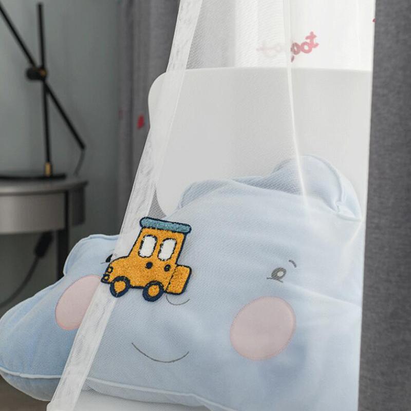 Grijze Katoen Linnen Cartoon Schattige Handdoek Geborduurde Auto Stereoscopische Verdikte Verduisterende Raambekleding voor Kinderkamer #3 1PC W100CM X H200CM&Rod Pocket Process