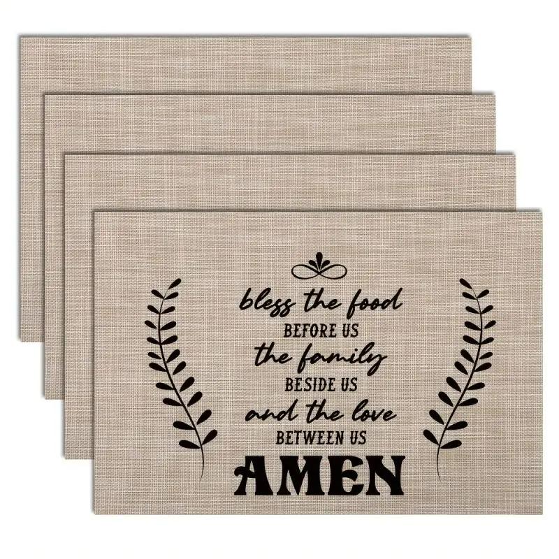 

1PC Bless The Food Table Mats Inspirational Inspirational Placemat For Family Love Dinner Table Decor Place Mats Home Decor, 1PC 30x45CM