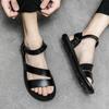 Herren Römersandalen Schwarz Weiß Leder Gladiator Sandalen Outdoor Sommer Offene Zehen Strandschuhe